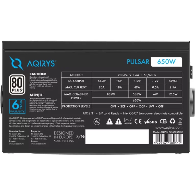 Sursa PC AQIRYS Pulsar  650W  White