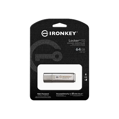 Flash Drive Kingston IronKey Locker 50+  64GB  USB 3.2 Gen1 Type-A