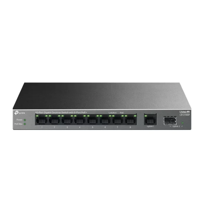 Switch TP-Link LS1210GP fara management cu PoE 9x1000Mbps (8xPoE+) + 1xSFP Switch TP-Link LS1210GP fara management cu PoE 9x1000Mbps (8xPoE+) + 1xSFP