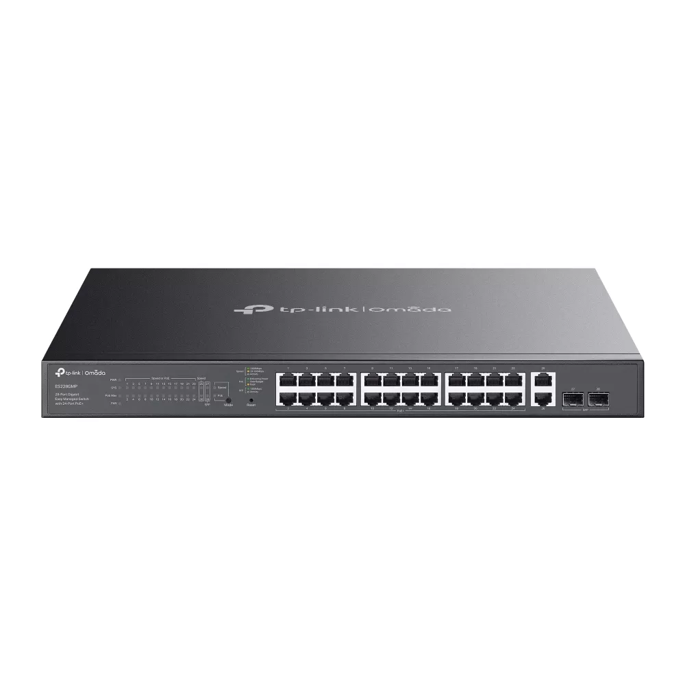 Switch TP-Link Omada ES228GMP cu management cu PoE 26x1000Mbps (24xPoE+) + 2xSFP Switch TP-Link Omada ES228GMP cu management cu PoE 26x1000Mbps (24xPoE+) + 2xSFP
