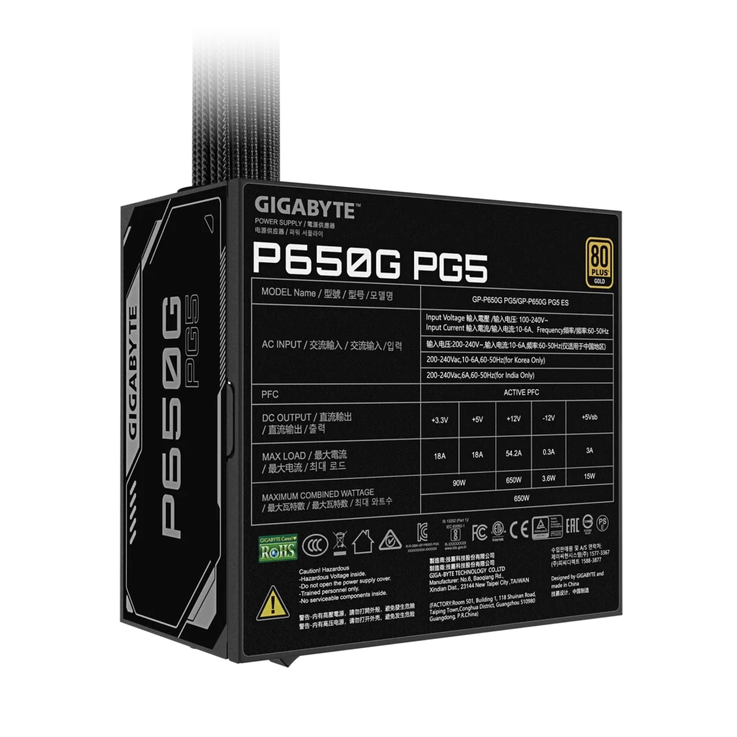 Sursa PC Gigabyte P650G PG5 PCIE 5.1 650W Black Sursa PC Gigabyte P650G PG5 PCIE 5.1 650W Black