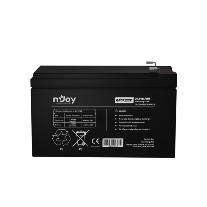 Acumulator AGM nJoy GP07122F, 12V, 26.5W / celula, 7 Ah Acumulator AGM nJoy GP07122F, 12V, 26.5W / celula, 7 Ah