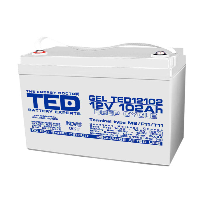 Acumulator AGM TED Deep Cycle TED003492, 12 V, 102 Ah, M8 Acumulator AGM TED Deep Cycle TED003492, 12 V, 102 Ah, M8