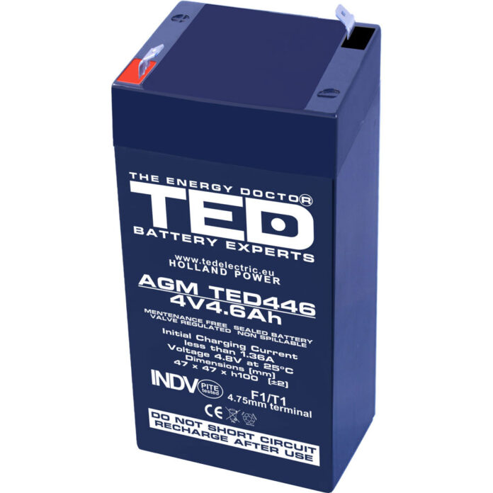 Acumulator AGM VRLA TED TED002853, 4 V, 4.6 A Acumulator AGM VRLA TED TED002853, 4 V, 4.6 A