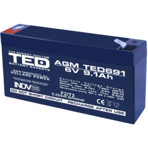 Acumulator AGM VRLA TED TED002990, 6 V, 9.1 A Acumulator AGM VRLA TED TED002990, 6 V, 9.1 A