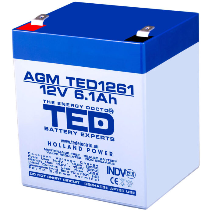 Acumulator AGM VRLA TED TED003171, 12 V, 6.1 A Acumulator AGM VRLA TED TED003171, 12 V, 6.1 A