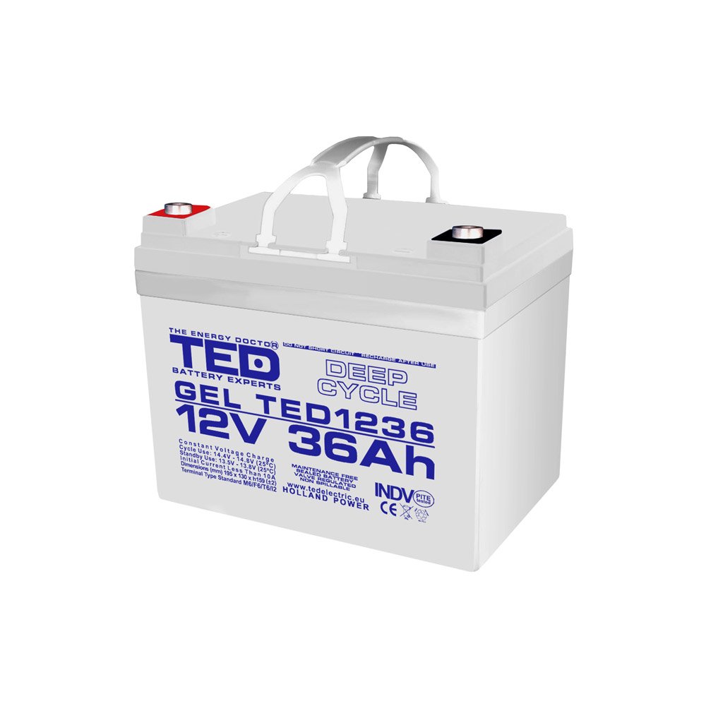 Acumulator reincarcabil GEL TED Deep Cycle solar TED003386, 12V, 36 Ah, M6 Acumulator reincarcabil GEL TED Deep Cycle solar TED003386, 12V, 36 Ah, M6