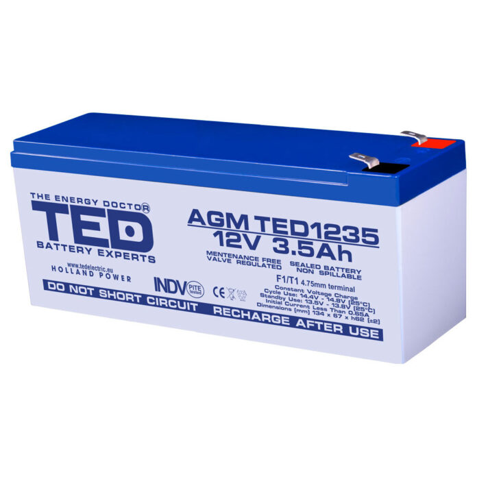 Acumulator AGM VRLA TED TED003133, 12 V, 3.5 A Acumulator AGM VRLA TED TED003133, 12 V, 3.5 A