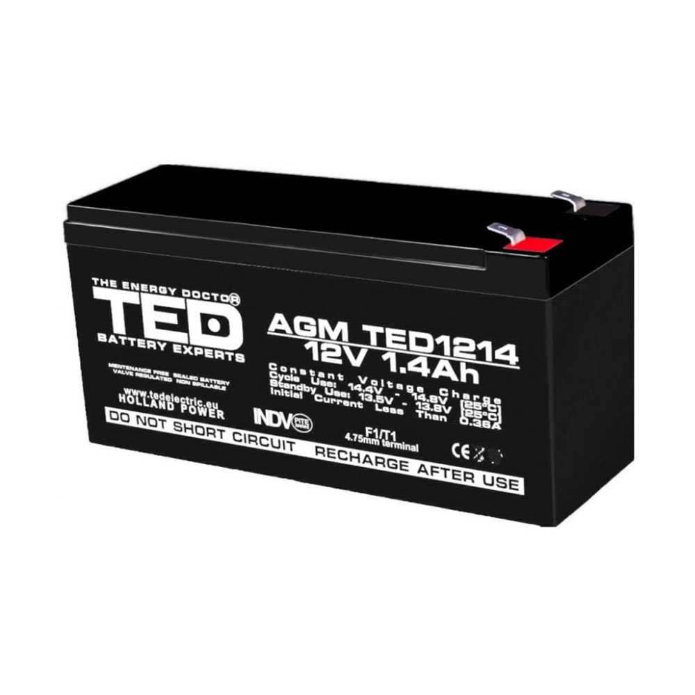 Acumulator TED AGM VRLA TED002716, 12 V, 1.4 Ah, F1 Acumulator TED AGM VRLA TED002716, 12 V, 1.4 Ah, F1