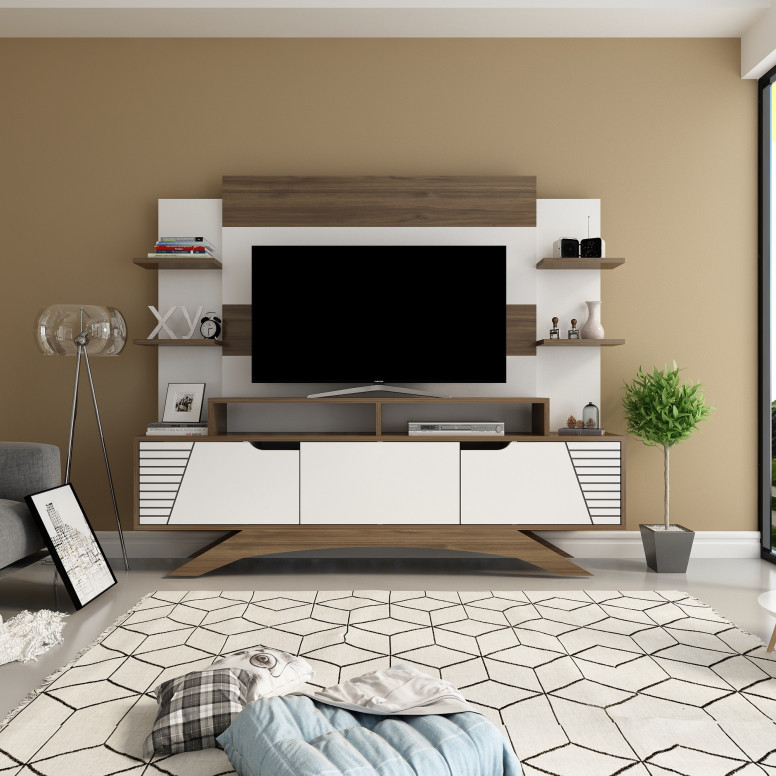 Ansamblu Comoda TV Deparo Walnut-Alb Ansamblu Comoda TV Deparo Walnut-Alb
