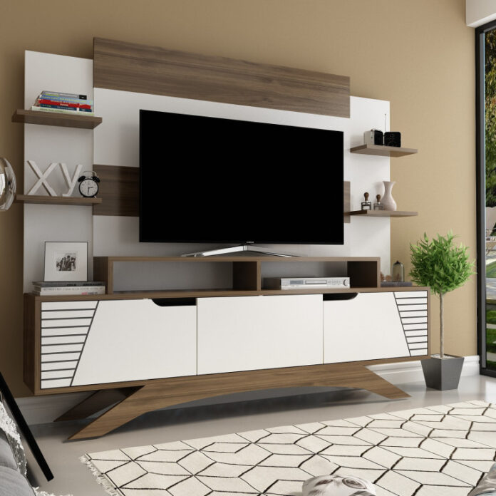 Ansamblu Comoda TV Deparo Walnut-Alb Ansamblu Comoda TV Deparo Walnut-Alb