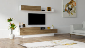 Ansamblu Comoda TV Elda Alb-Walnut Ansamblu Comoda TV Elda Alb-Walnut