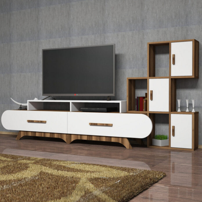 Ansamblu Comoda TV FloraS Walnut-Alb Ansamblu Comoda TV FloraS Walnut-Alb