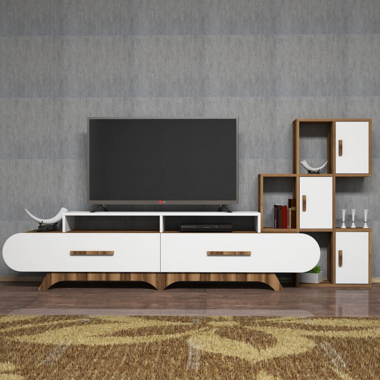 Ansamblu Comoda TV FloraS Walnut-Alb Ansamblu Comoda TV FloraS Walnut-Alb