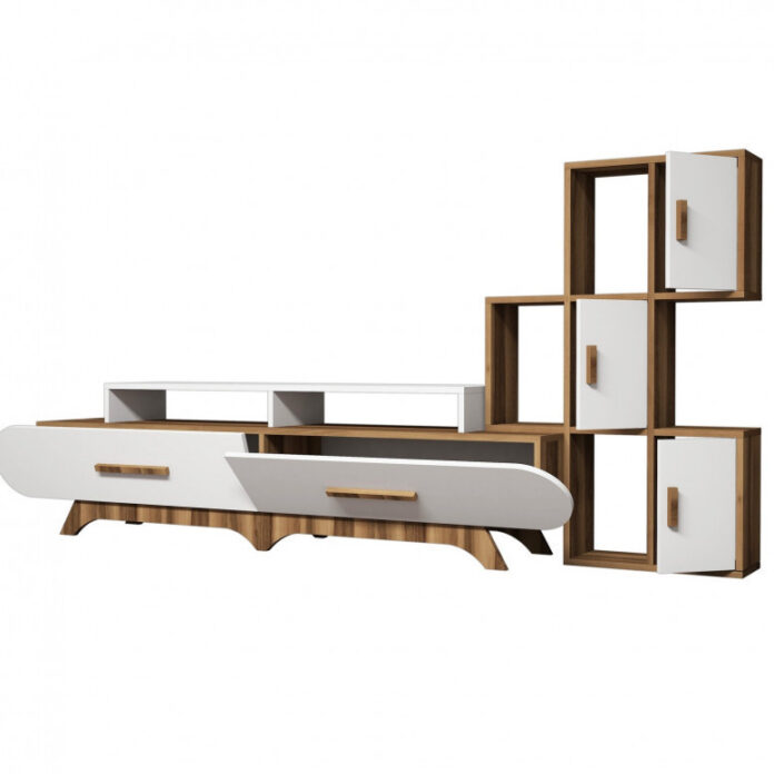 Ansamblu Comoda TV FloraS Walnut-Alb Ansamblu Comoda TV FloraS Walnut-Alb