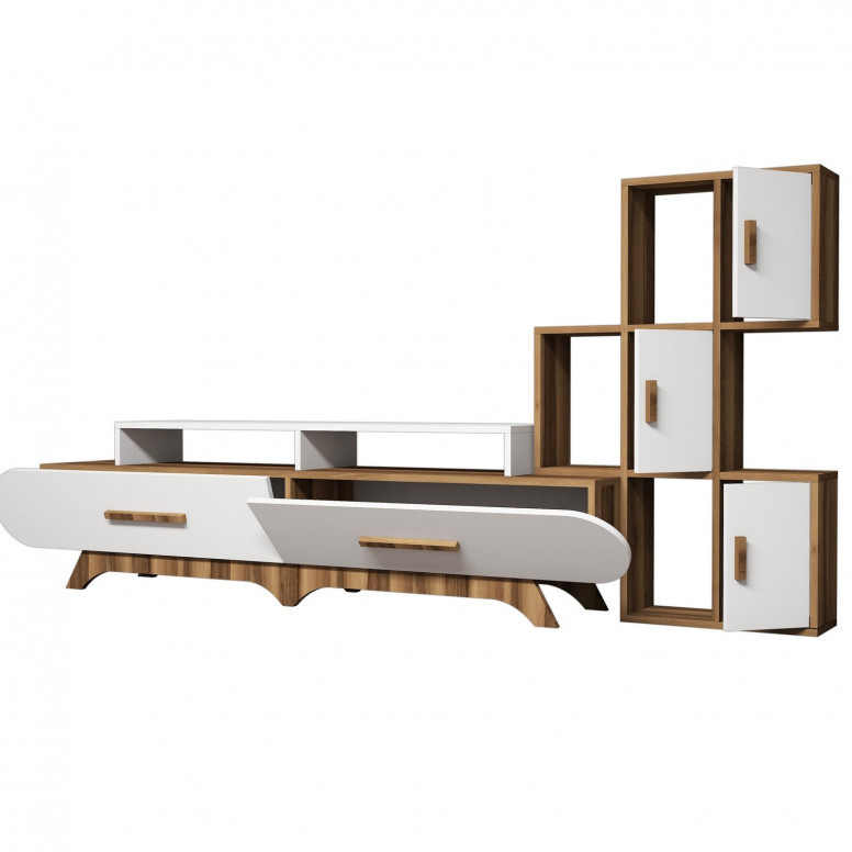 Ansamblu Comoda TV FloraS Walnut-Alb Ansamblu Comoda TV FloraS Walnut-Alb