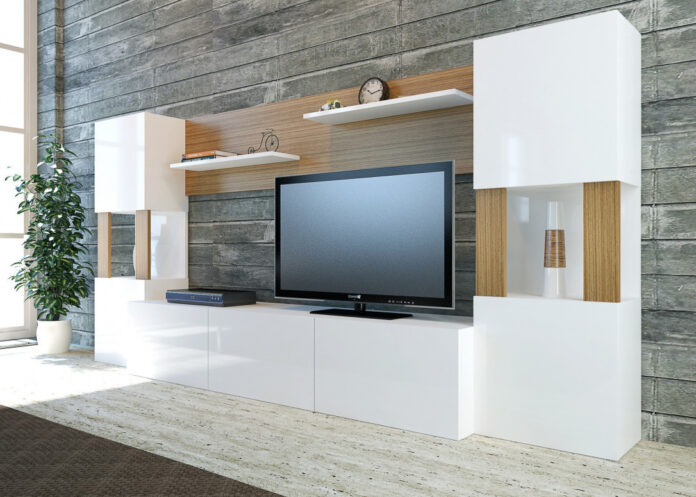Ansamblu Comoda TV Lore Alb-Teak Ansamblu Comoda TV Lore Alb-Teak