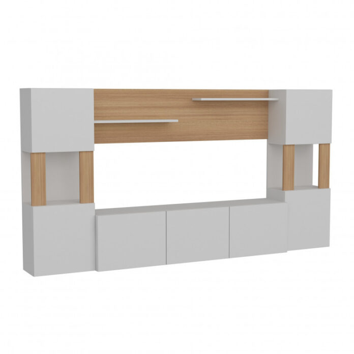 Ansamblu Comoda TV Lore Alb-Teak Ansamblu Comoda TV Lore Alb-Teak