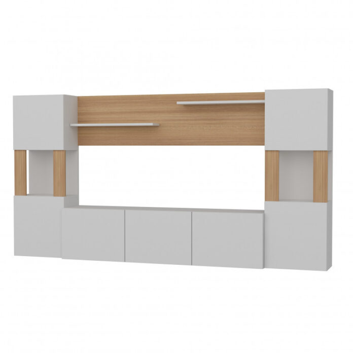 Ansamblu Comoda TV Lore Alb-Teak Ansamblu Comoda TV Lore Alb-Teak
