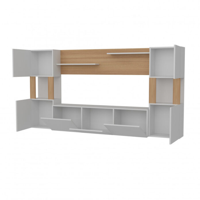 Ansamblu Comoda TV Lore Alb-Teak Ansamblu Comoda TV Lore Alb-Teak