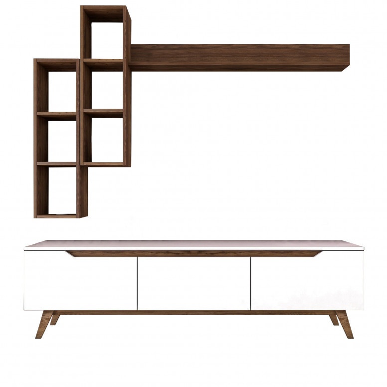 Ansamblu Comoda TV M16-804 Alb-Walnut Ansamblu Comoda TV M16-804 Alb-Walnut