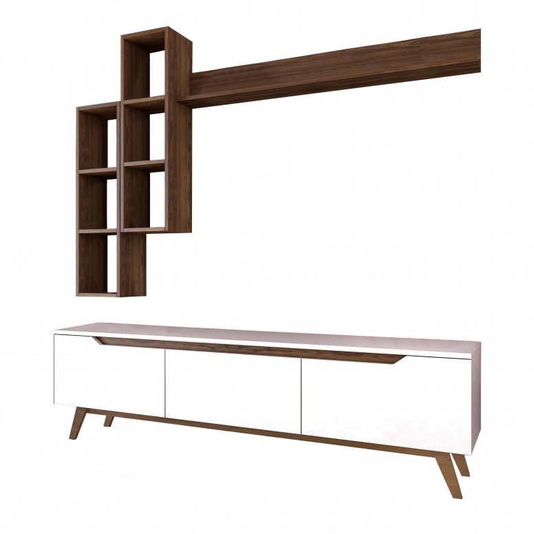 Ansamblu Comoda TV M16-804 Alb-Walnut Ansamblu Comoda TV M16-804 Alb-Walnut