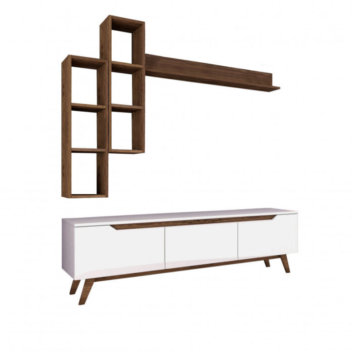 Ansamblu Comoda TV M16-804 Alb-Walnut Ansamblu Comoda TV M16-804 Alb-Walnut
