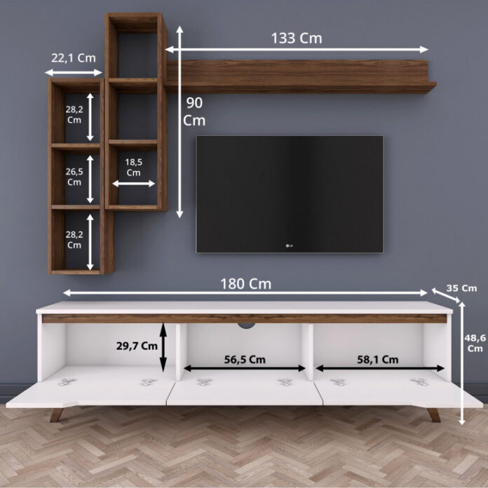 Ansamblu Comoda TV M16-804 Alb-Walnut Ansamblu Comoda TV M16-804 Alb-Walnut