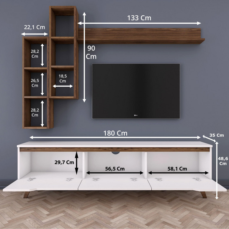 Ansamblu Comoda TV M16-804 Alb-Walnut Ansamblu Comoda TV M16-804 Alb-Walnut