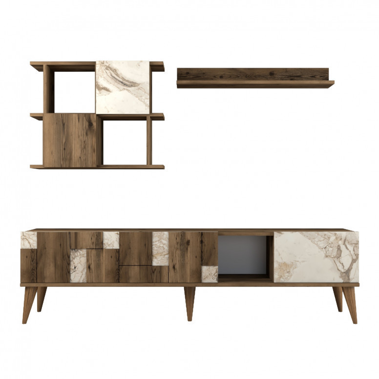 Ansamblu Comoda TV Madrid Alb-Walnut Ansamblu Comoda TV Madrid Alb-Walnut