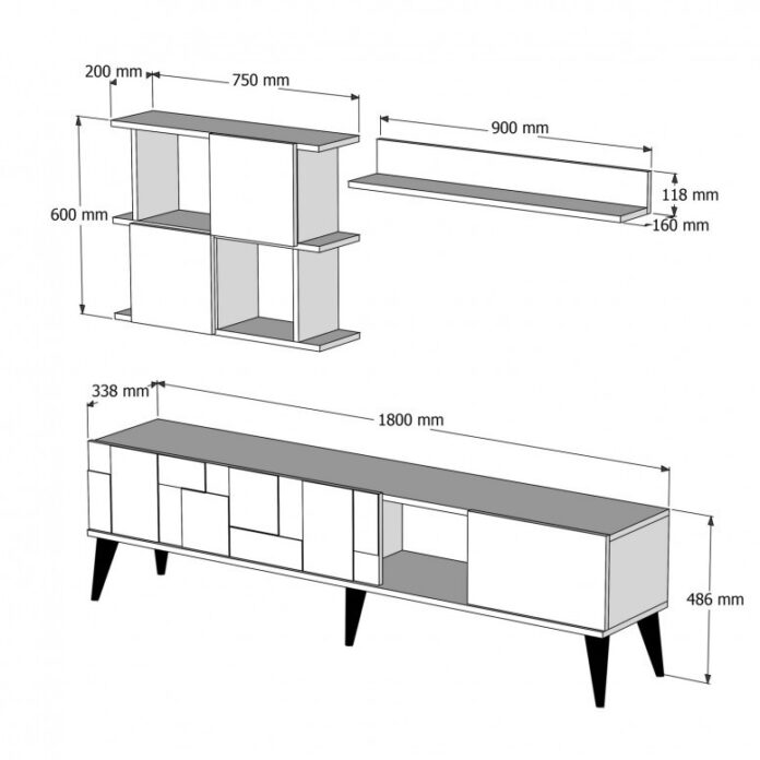 Ansamblu Comoda TV Madrid Alb-Walnut Ansamblu Comoda TV Madrid Alb-Walnut