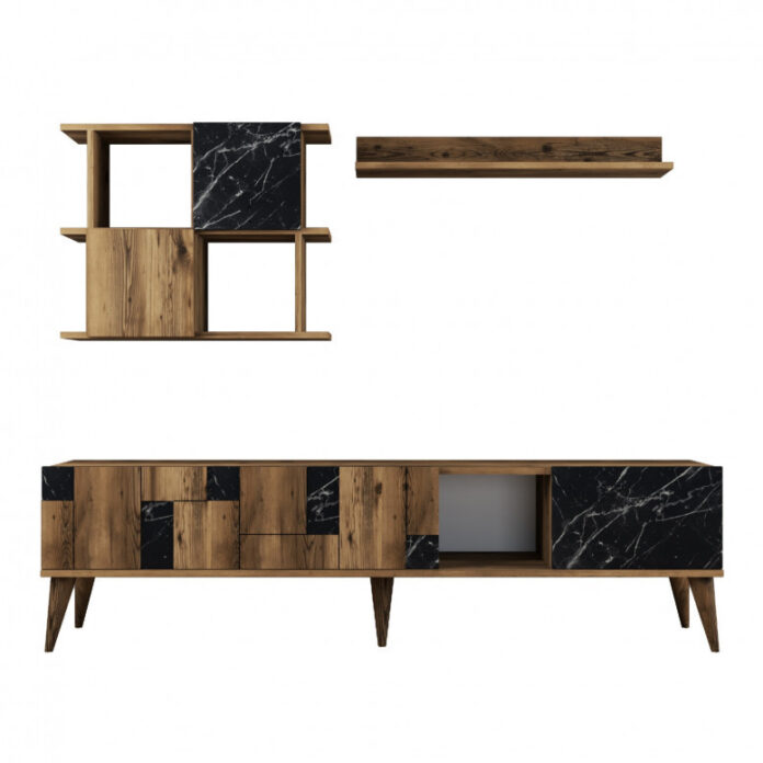 Ansamblu Comoda TV Madrid Walnut-Negru Ansamblu Comoda TV Madrid Walnut-Negru
