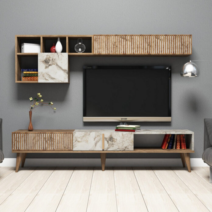 Ansamblu Comoda TV Milan Walnut-Alb Ansamblu Comoda TV Milan Walnut-Alb
