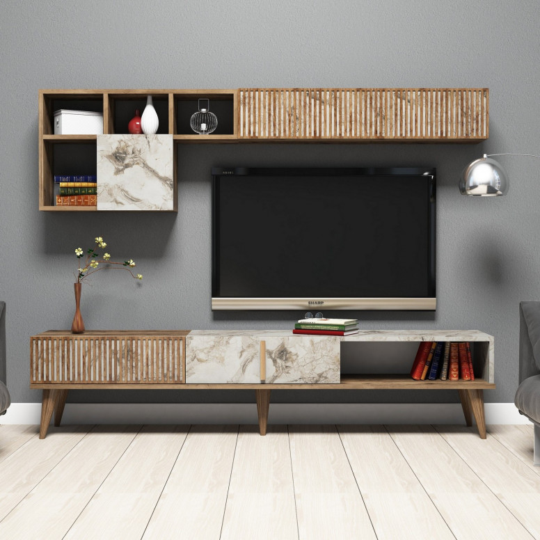 Ansamblu Comoda TV Milan Walnut-Alb Ansamblu Comoda TV Milan Walnut-Alb