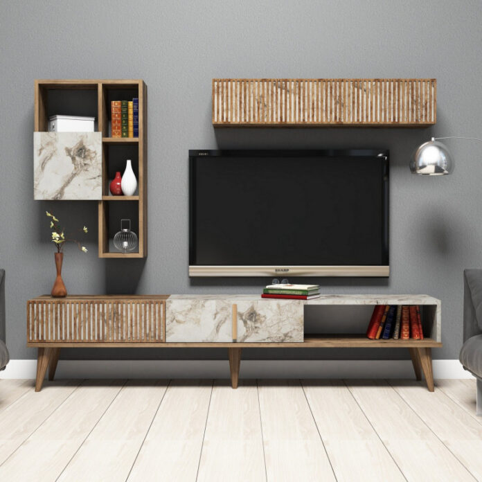 Ansamblu Comoda TV Milan Walnut-Alb Ansamblu Comoda TV Milan Walnut-Alb