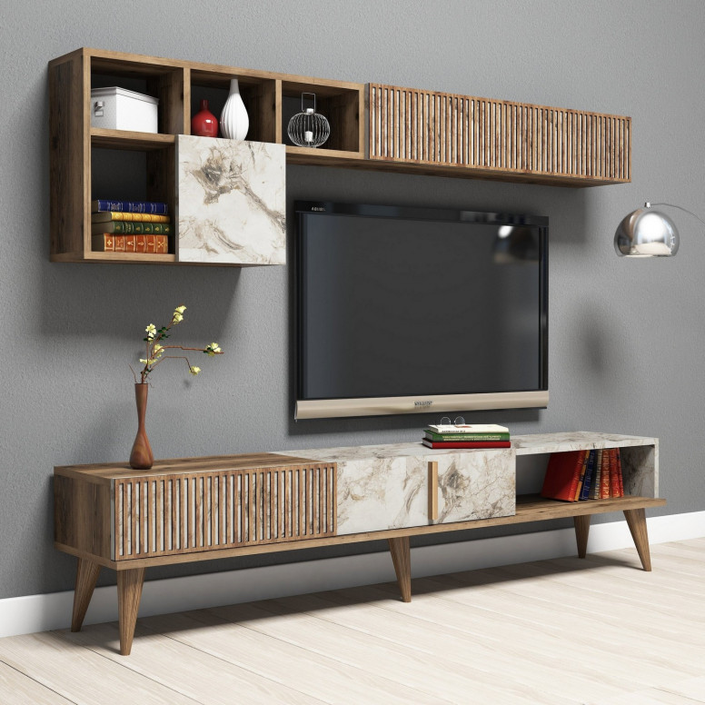Ansamblu Comoda TV Milan Walnut-Alb Ansamblu Comoda TV Milan Walnut-Alb