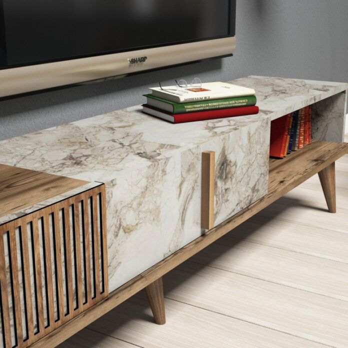 Ansamblu Comoda TV Milan Walnut-Alb Ansamblu Comoda TV Milan Walnut-Alb
