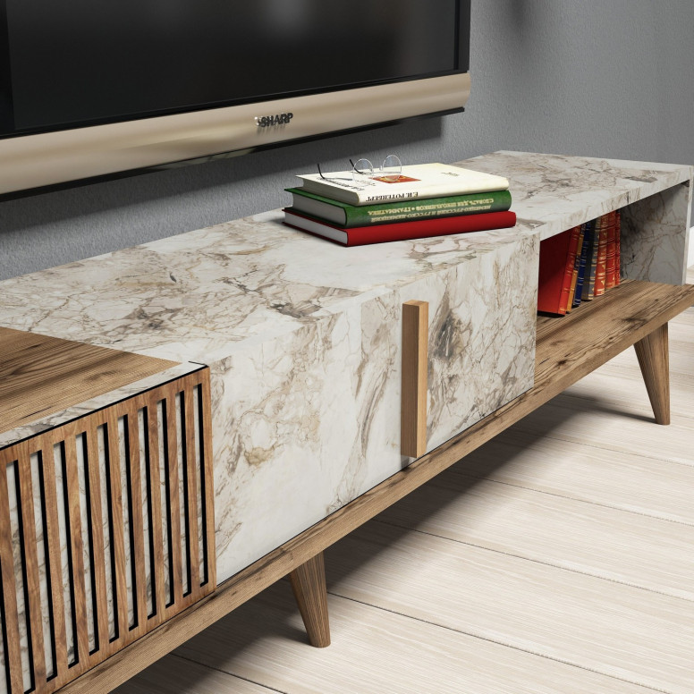 Ansamblu Comoda TV Milan Walnut-Alb Ansamblu Comoda TV Milan Walnut-Alb