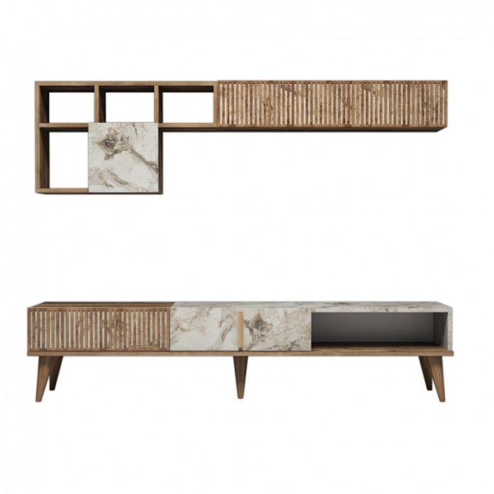 Ansamblu Comoda TV Milan Walnut-Alb Ansamblu Comoda TV Milan Walnut-Alb