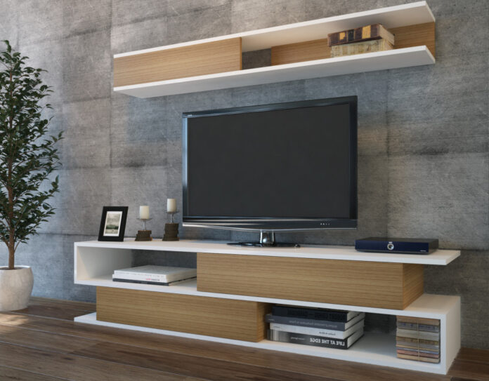 Ansamblu Comoda TV Sims Alb-Teak Ansamblu Comoda TV Sims Alb-Teak