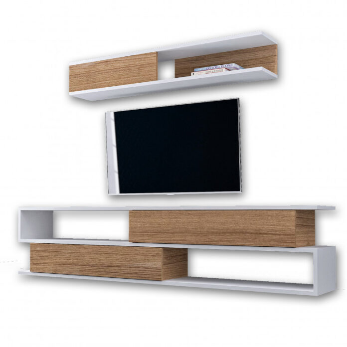 Ansamblu Comoda TV Sims Alb-Teak Ansamblu Comoda TV Sims Alb-Teak