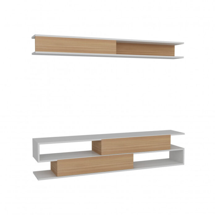 Ansamblu Comoda TV Sims Alb-Teak Ansamblu Comoda TV Sims Alb-Teak