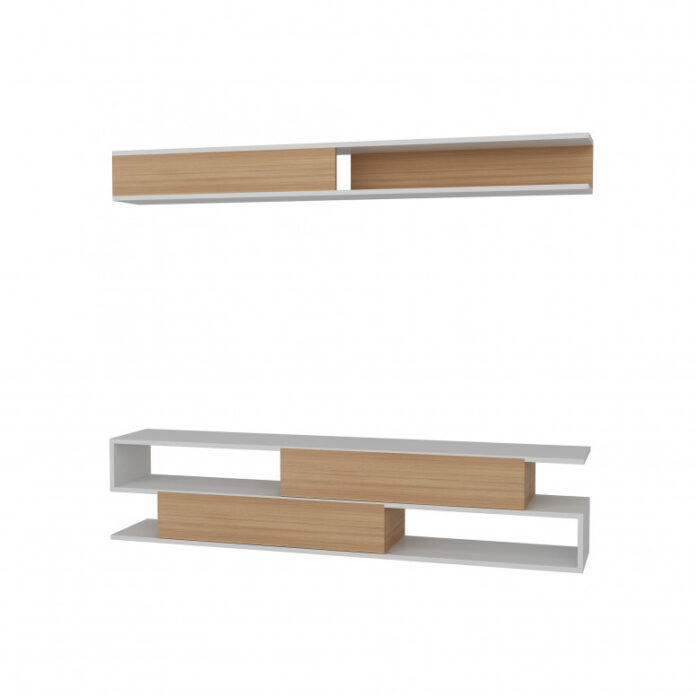 Ansamblu Comoda TV Sims Alb-Teak Ansamblu Comoda TV Sims Alb-Teak