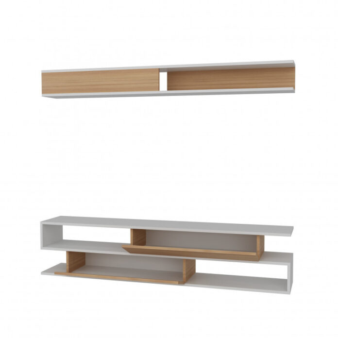 Ansamblu Comoda TV Sims Alb-Teak Ansamblu Comoda TV Sims Alb-Teak