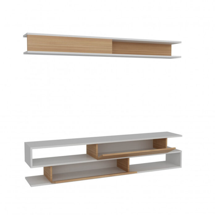 Ansamblu Comoda TV Sims Alb-Teak Ansamblu Comoda TV Sims Alb-Teak