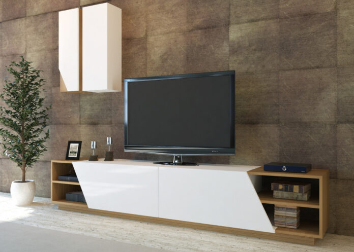 Ansamblu Comoda TV Zebra Alb-Teak Ansamblu Comoda TV Zebra Alb-Teak
