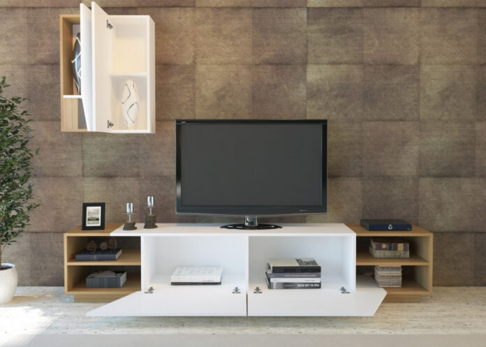 Ansamblu Comoda TV Zebra Alb-Teak Ansamblu Comoda TV Zebra Alb-Teak