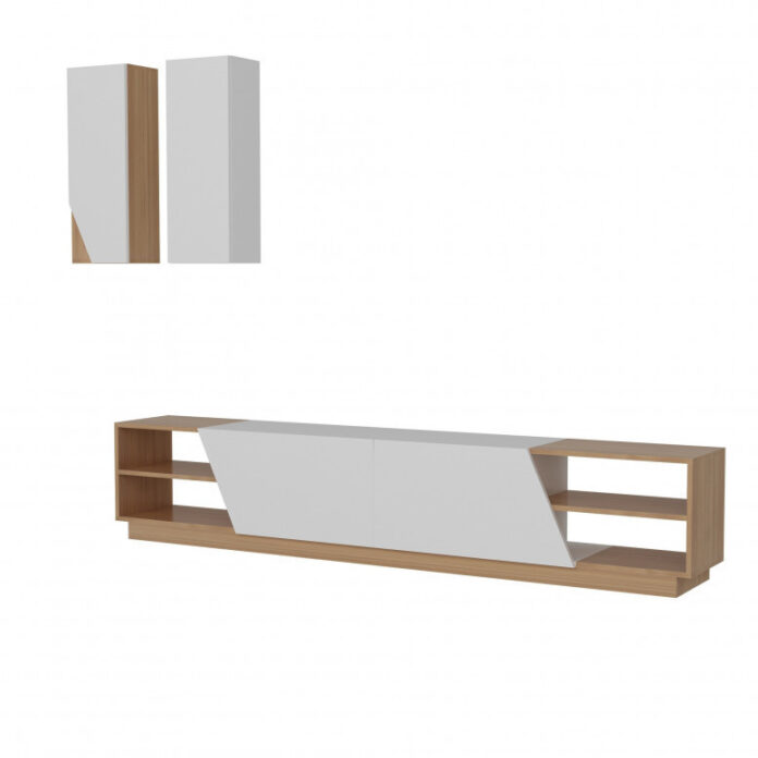 Ansamblu Comoda TV Zebra Alb-Teak Ansamblu Comoda TV Zebra Alb-Teak