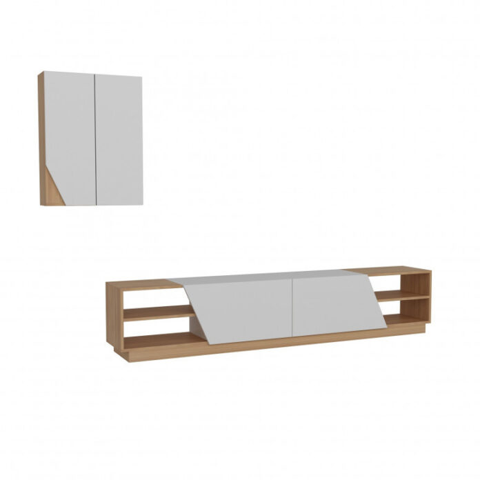 Ansamblu Comoda TV Zebra Alb-Teak Ansamblu Comoda TV Zebra Alb-Teak