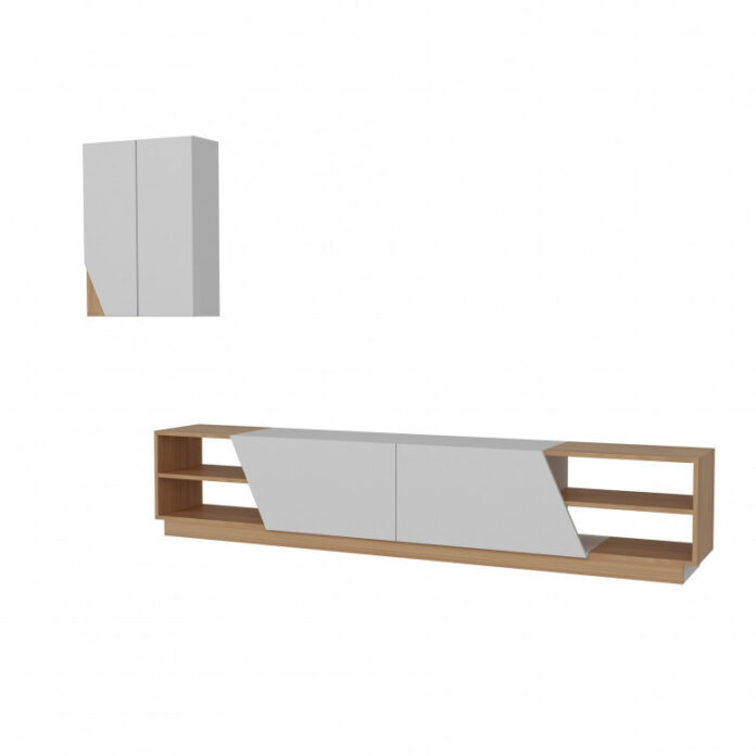 Ansamblu Comoda TV Zebra Alb-Teak Ansamblu Comoda TV Zebra Alb-Teak